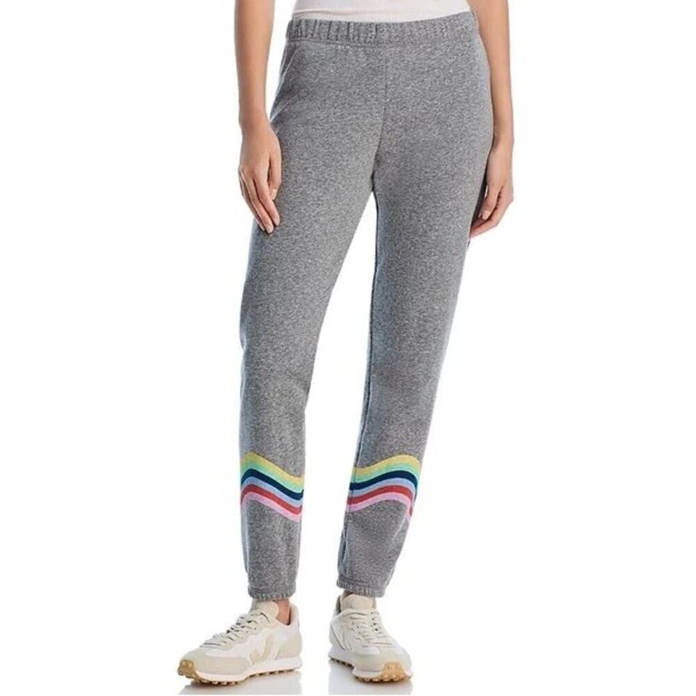 AQUA Heather Gray Brianna Colorful Wave Sweatpants